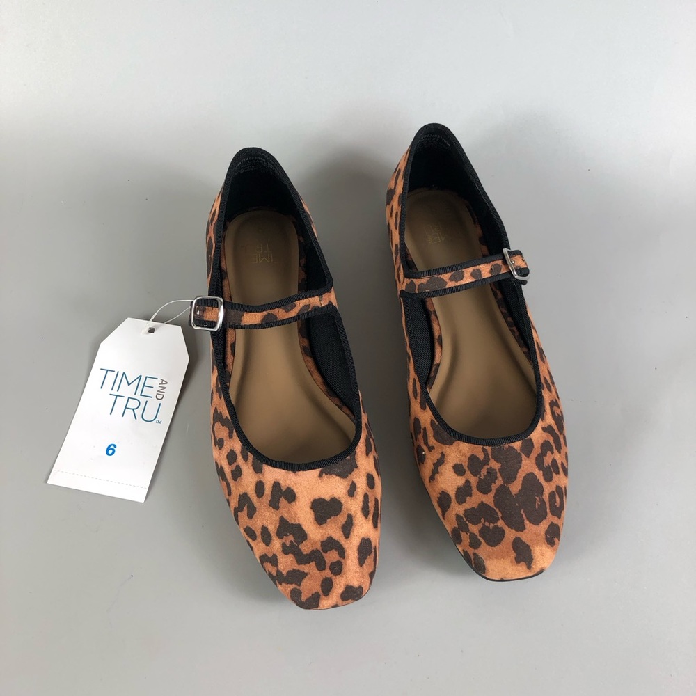 Time and Tru Leopard Print Mary Jane Flats - Brown Size 6